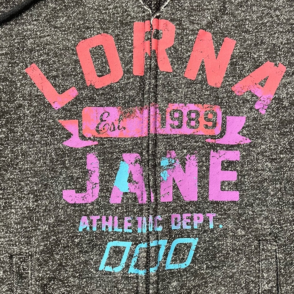 👩🏼‍🎤 NWT Lorna Jane Zip-Up Hoodie~Women’s Sz Sm~Charcoal & Black~Bright Logo - Picture 3 of 9
